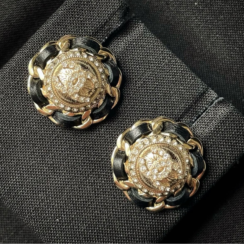 Chanel 2020 k leather trim black silver Earrings